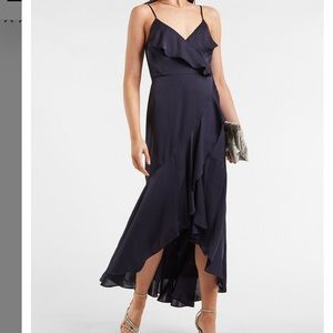 Express satin ruffle wrap midi dress